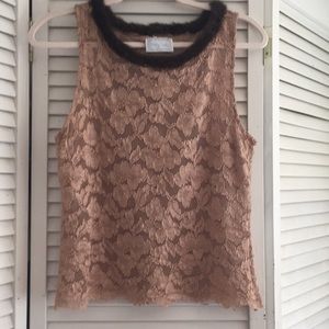 Hanky Panky stretch lace top. Faux fur. Small